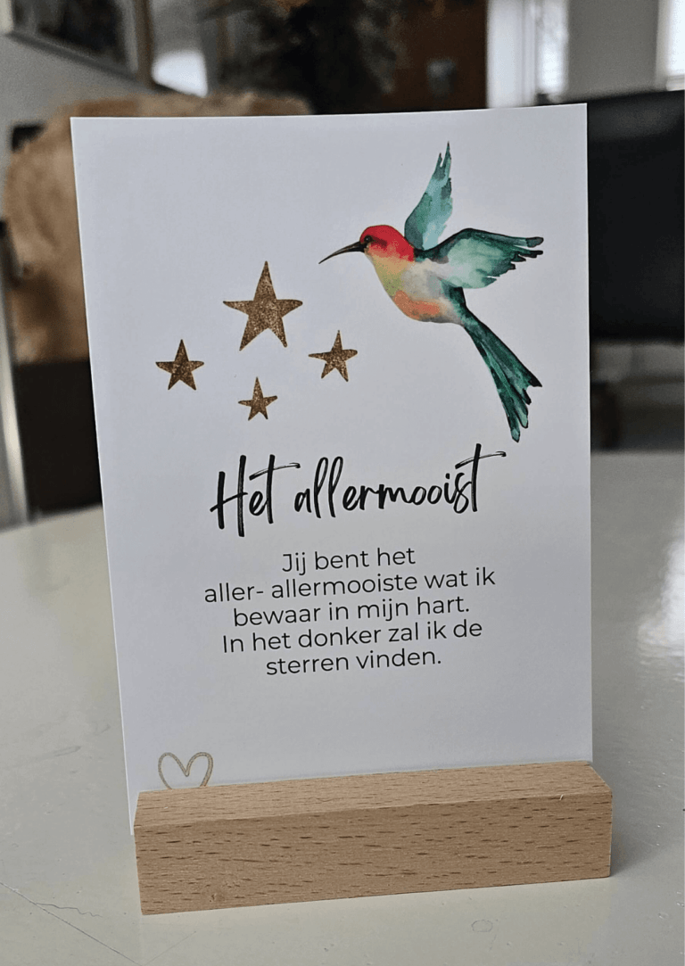 Kaart Ik rouw van je met houten standaard